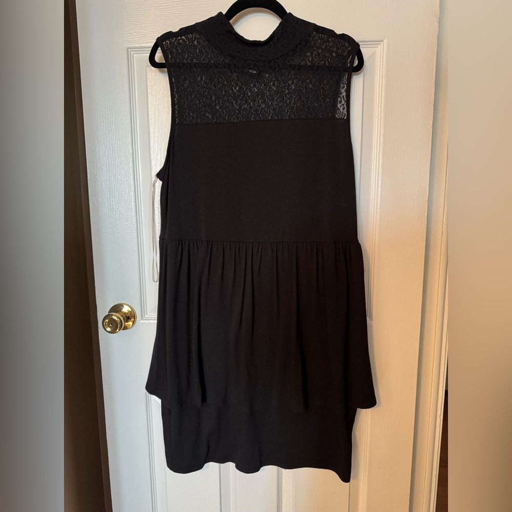 Black lace top turtleneck dress